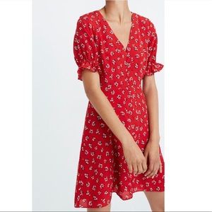 Madewell Silk Ruffle-Sleeve Button-Front Dress